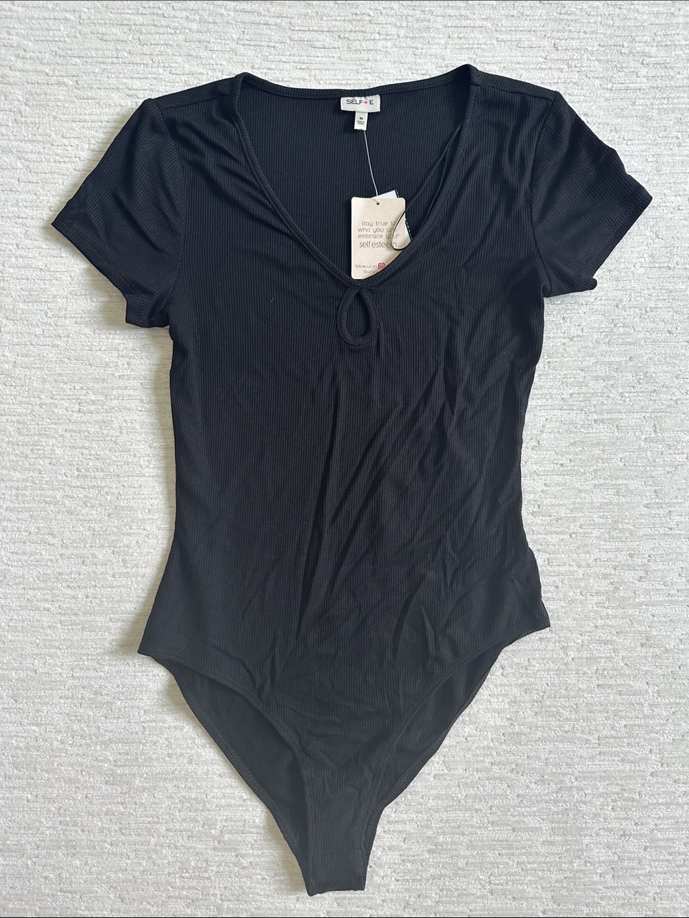 Black Ribbed Short-Sleeve Bodysuit - Picture 1 of 3